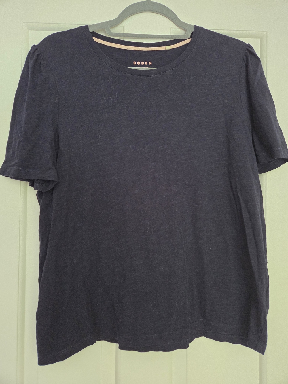 Boden Women's Navy Crewneck, Puff Short Sleeve Shirt, Large